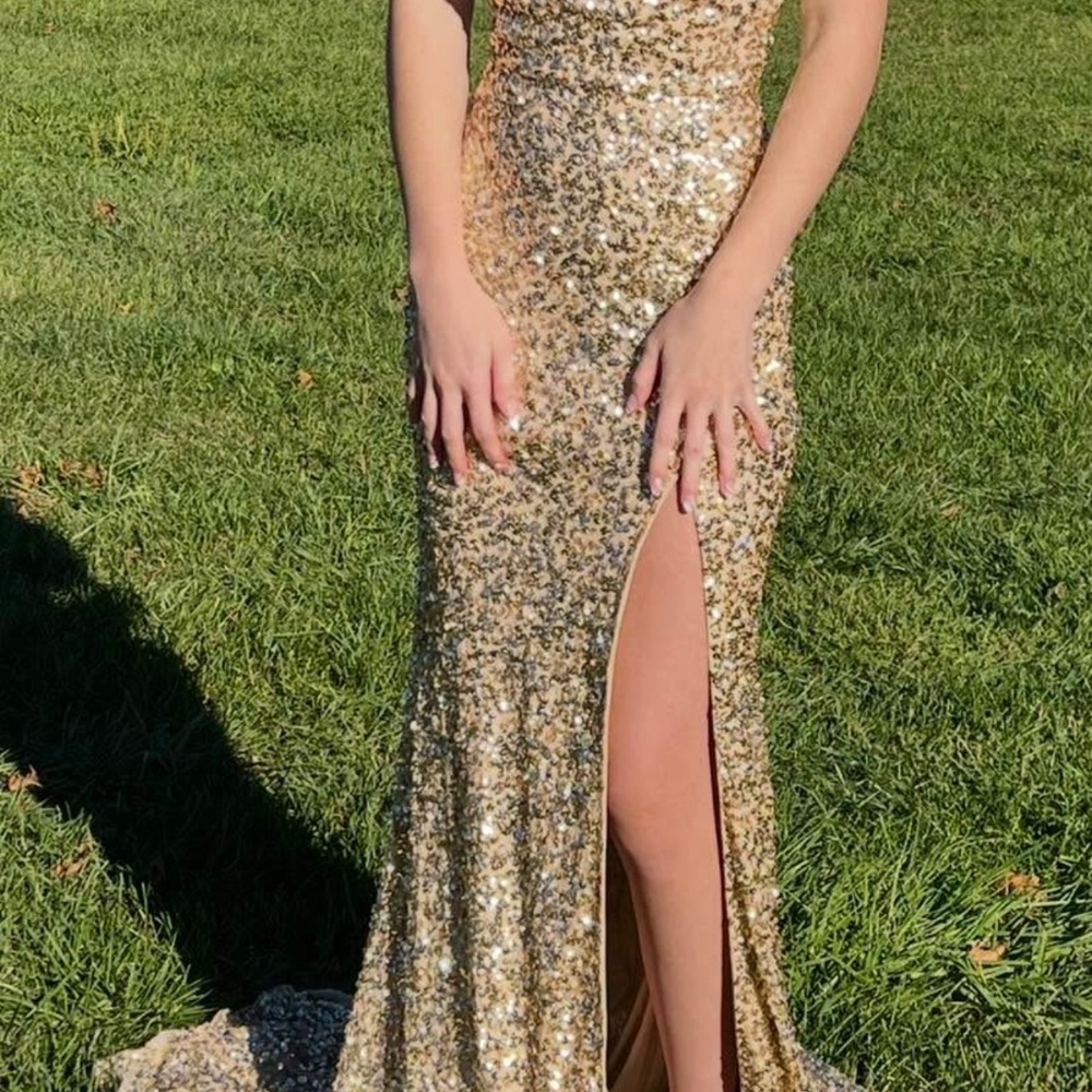 Formal gold gown by Sherri Hill 53449 size 4